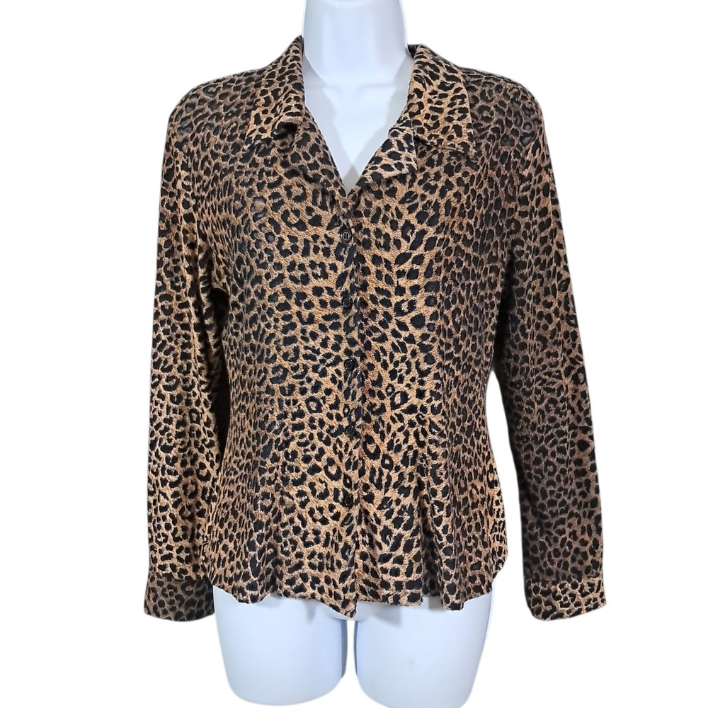 Sans Souci Button Up Blouse Whimsigoth Witchy Goth Leopard 90s Large Semi Sheer